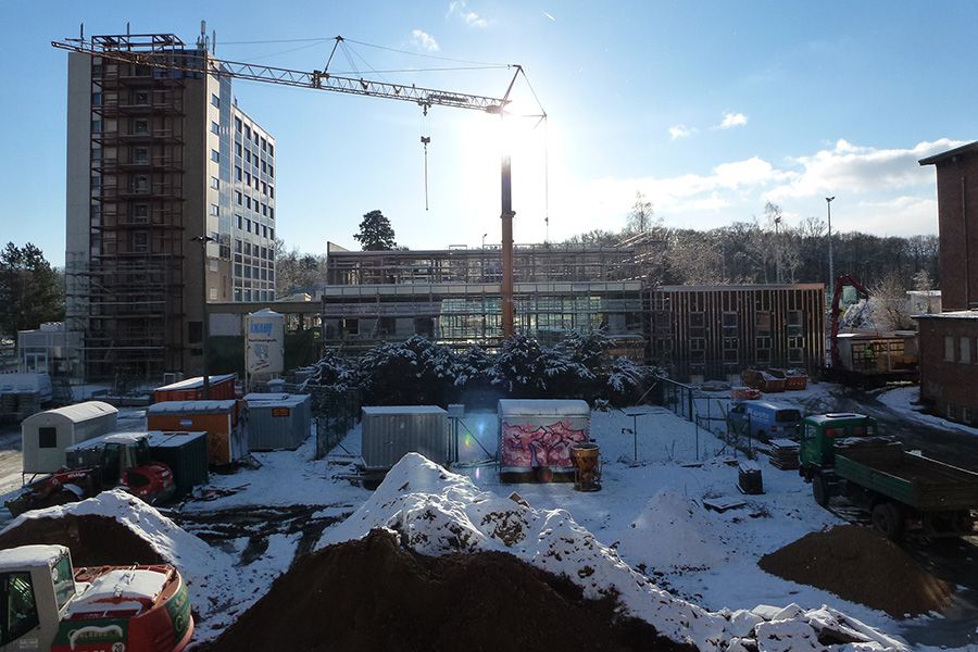 Winterliche Baustelle am Sportforum